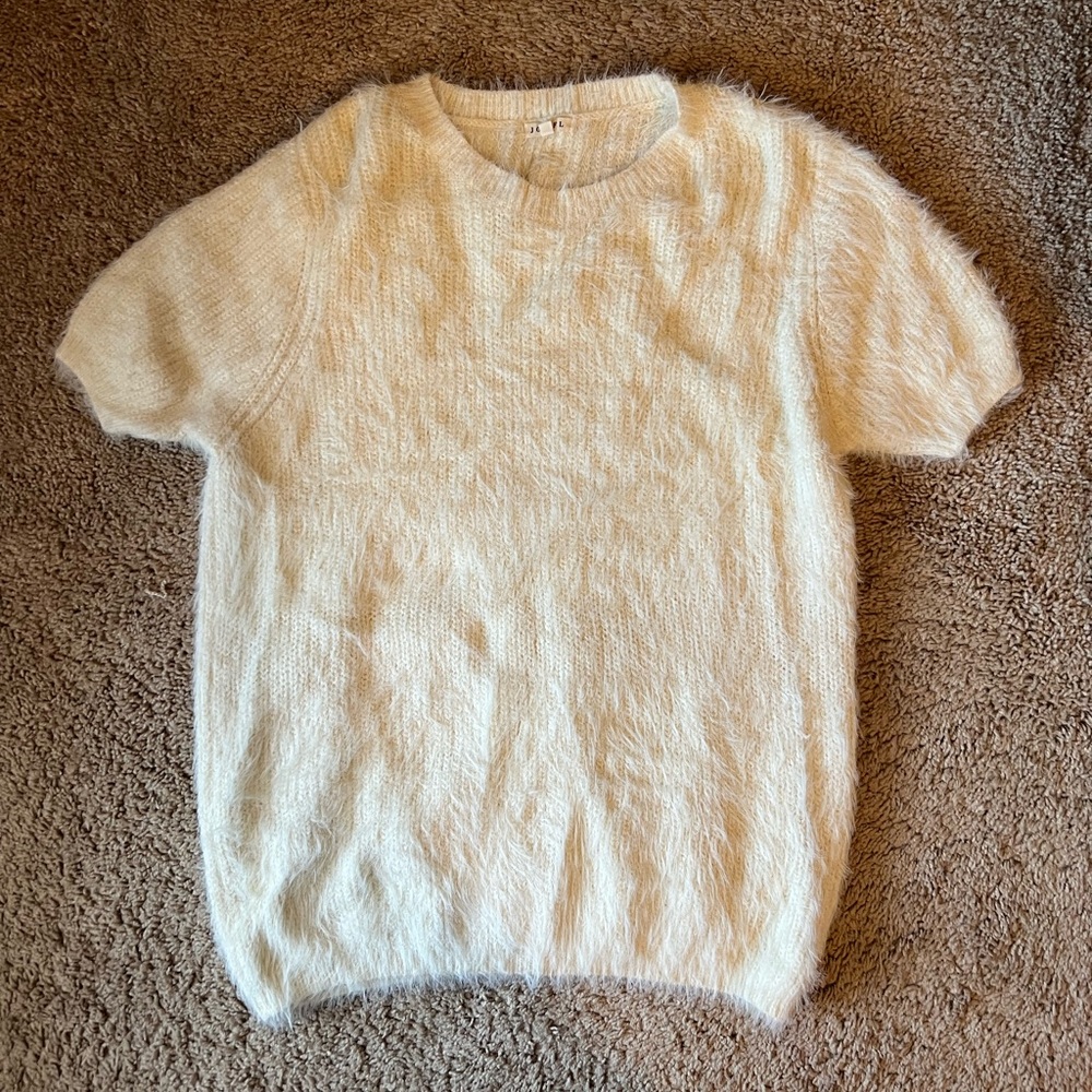 JODIFL Cream Fuzzy Knit Top